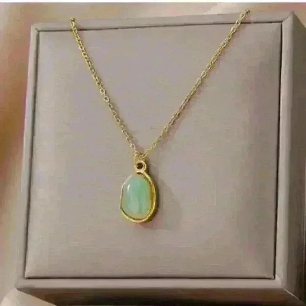 Natural Jade Pendant in 18k Gold Filled Necklace